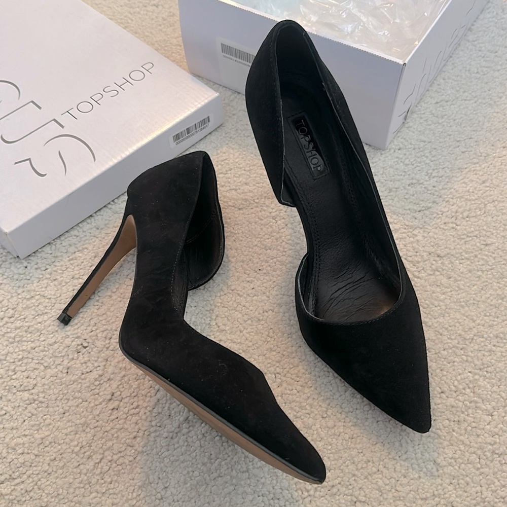 Topshop black suede stilettoo 4+” heels women size 8.5 39